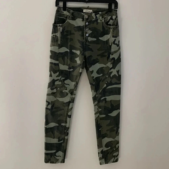 Elan Camo Camoflauge Button Fly Utility Zipper Stretch Skinny Jean Size M - Picture 2 of 11